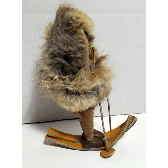 Vintage Polish Skier Doll Real Fur Hood Hand Painted Face Leather Suede - Picture 13 of 16